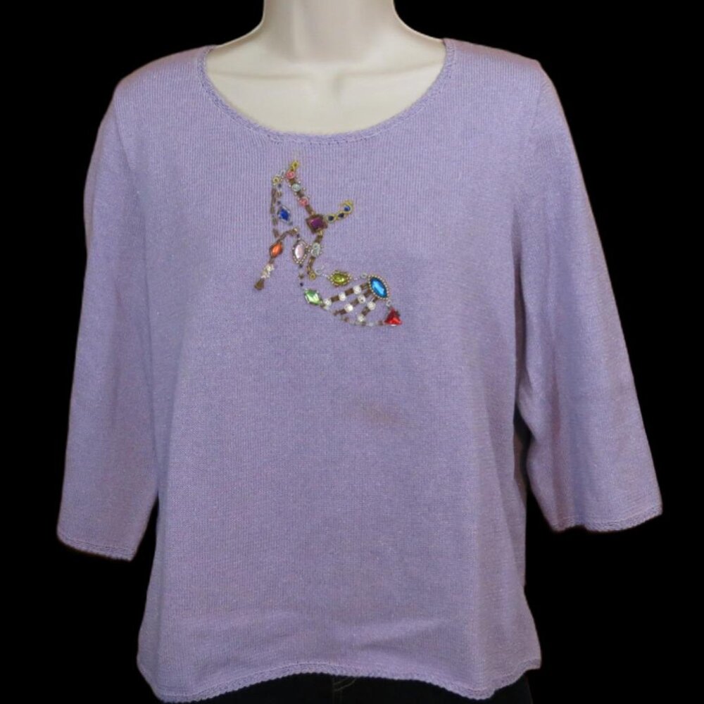Michael Simon Orchid Sweater 3/4Sleeve Shimmer Shoe Bling Size Large